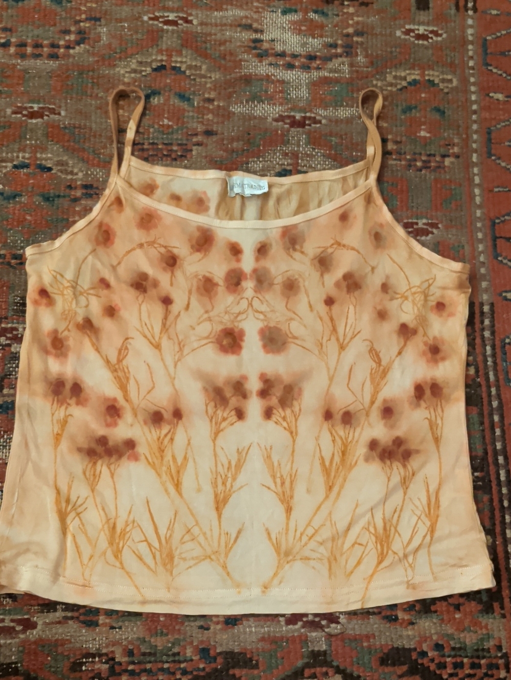 Floral Print Peach Silk Cami Top